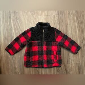 Old Navy Baby Boy Red and Black Checkered Sherpa Fleece Jacket size 3-6M